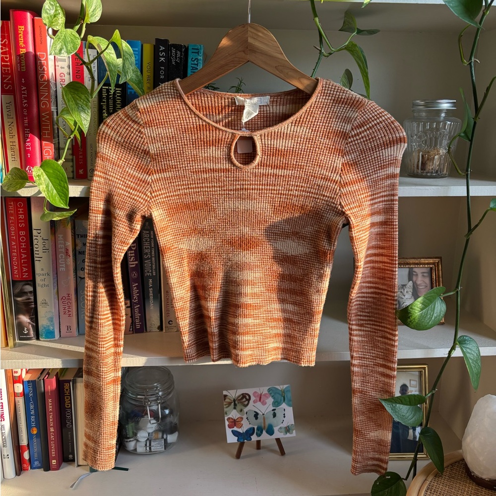 Full Tilt Orange Ribbed Long Sleeve Top